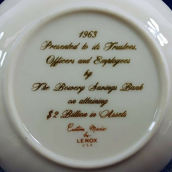 Commemorative Plate Bowery Savings Bank 1963 Custom Made by Lenox 4.25" - Picture 4 of 6